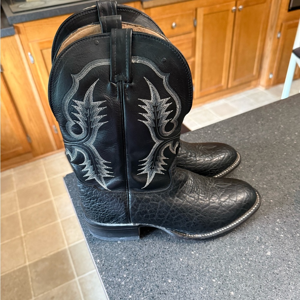 Tony Lama Cowboy Collection Black Bullhide Leather western cowboy boots 9D Mens